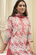 Off White Art Silk Straight Kurta Pant Suit Set image number 6