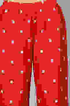 Red Cotton Straight Suit Set image number 2