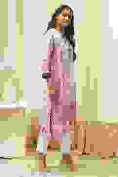 Peach Rayon A-Line Printed Kurta image number 4