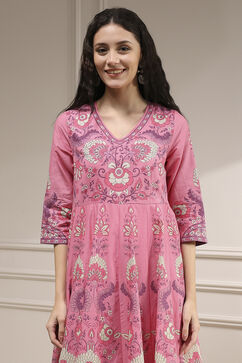 Light Pink Cotton Printed Anarkali Suit Set image number 1