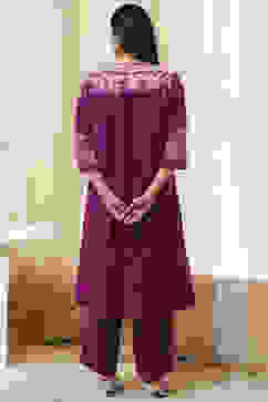 Berry Purple Cotton Straight Suit Set image number 4