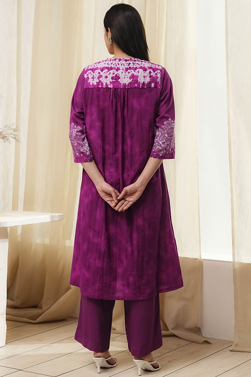 Berry Purple Cotton Straight Suit Set image number 4