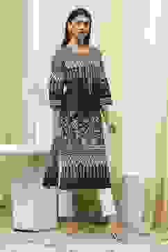 Black Cotton Printed Straight Kurta image number 4