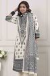 Off White Cotton Straight Suit Set image number 7