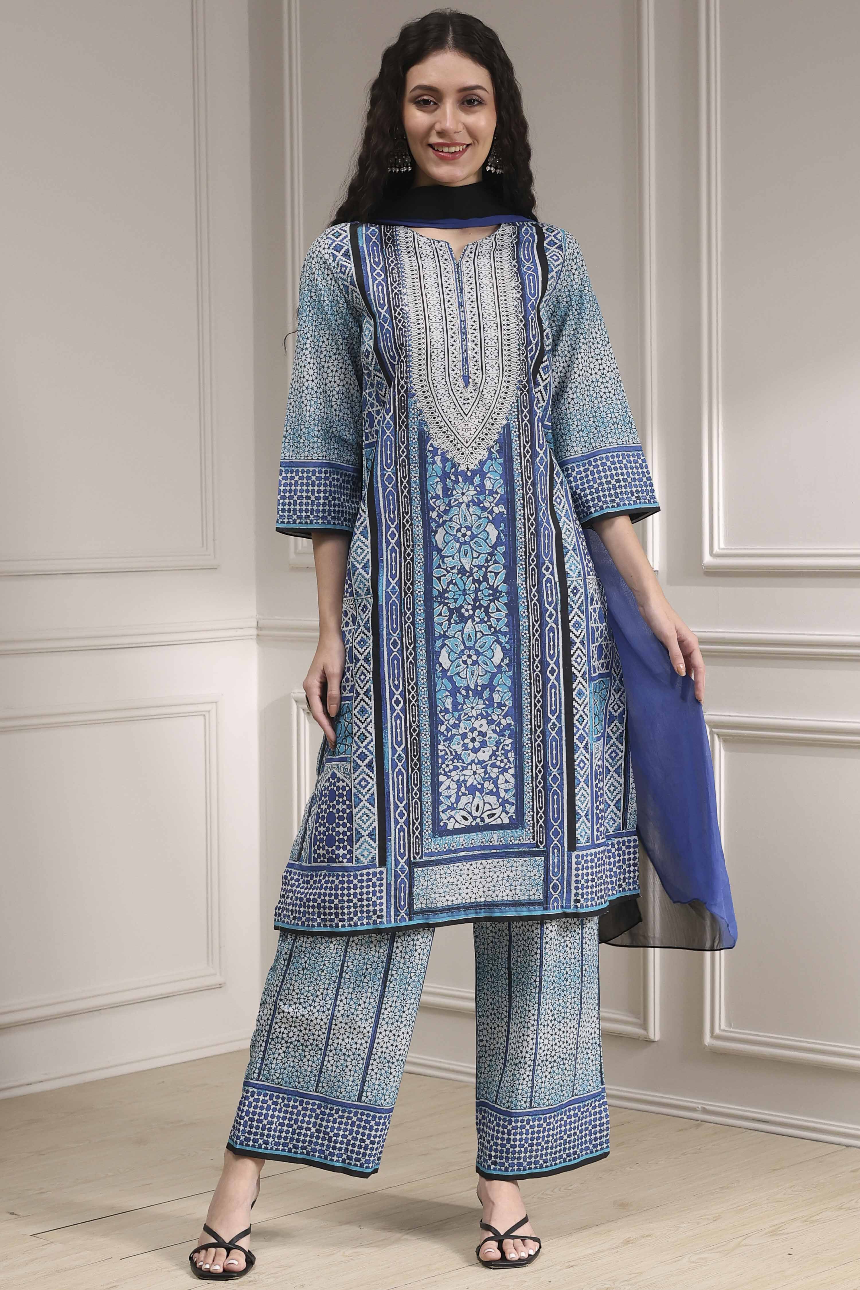 Brown Cotton Printed Straight Suit Set image number 6