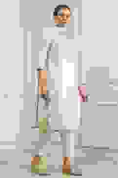 Off-White Cotton Printed Straight Suit Set image number 5