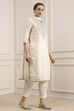 Off-White Cotton Printed Straight Suit Set image number 5