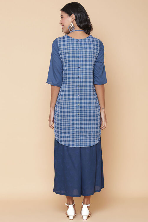 Blue Cotton Straight Printed Kurta image number 5