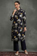 Indigo Silk Chanderi Floral Printed Straight Kurta Set image number 6