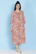 Mauve Cotton Flax Printed Kurta Dress image number 3
