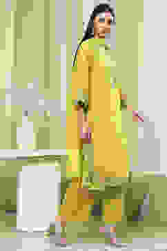 Lime Green Embroidered Straight Suit Set image number 5