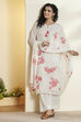 White & Red Viscose Rayon Floral Embroidered Kurta Set image number 0
