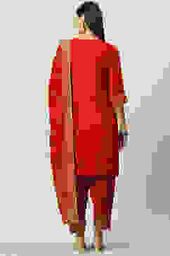 Red LIVA Straight Kurta Salwar Kurta Salwar Suit Set image number 4