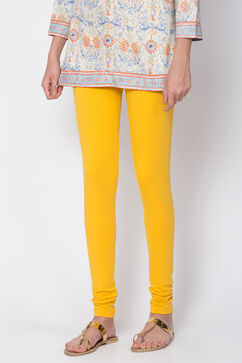 Dark Yellow Cotton Blend Dyed Churidar image number 2