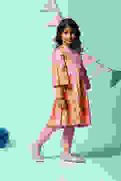 Peach Viscose Flared Kurta Legging Suit Set image number 4