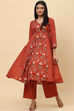 Rust Cotton Flared Kurta Set