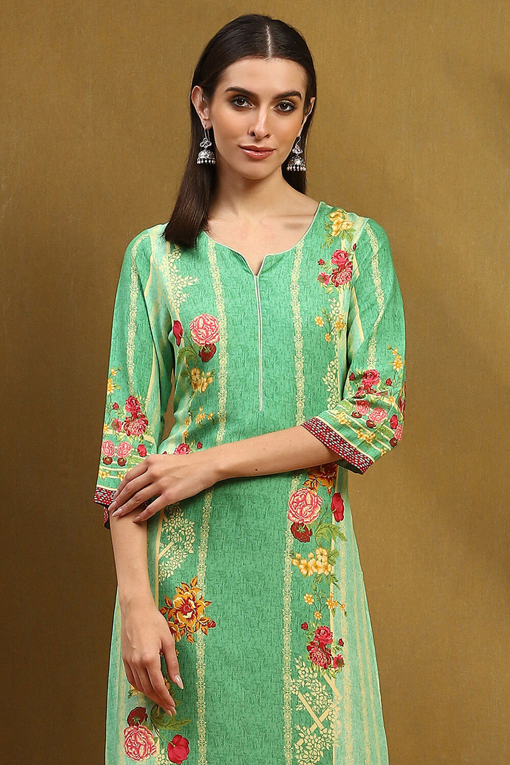 Grey Floral Block-Printed Regular Fit Straight Kurta image number 1