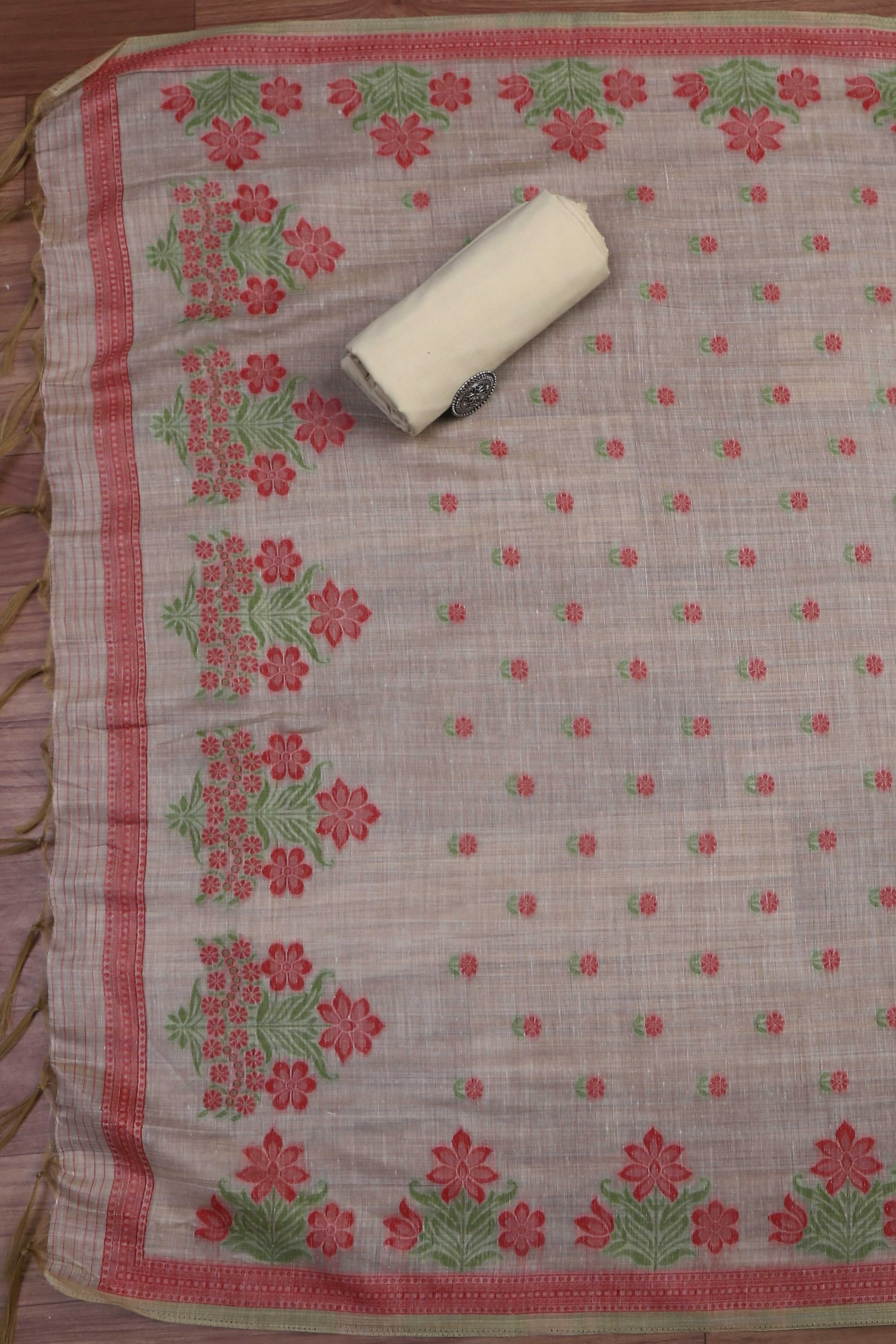 Pink Cotton Attractive Floral Print Unstitched Suit Set image number 3