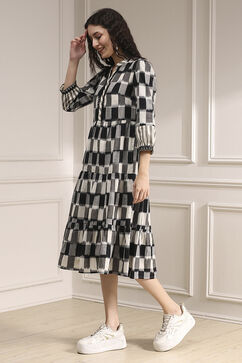 Black and White Cotton Tiered Dress image number 2