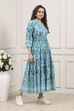 Turquoise Printed Tiered Dress image number 4