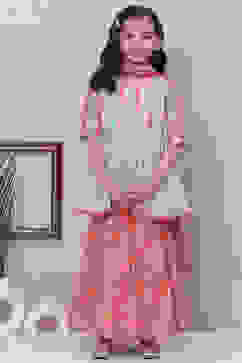 Aqua & Coral Cotton Printed Kurta Garara Suit Set image number 0