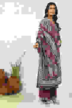 Rust Velvet Digital Print Unstitched Suit Set image number 6