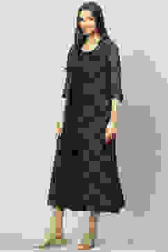 Black Art Silk Front Open 2 Piece Set image number 5