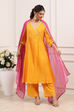 Yellow Cotton Anarkali Suit Set image number 6