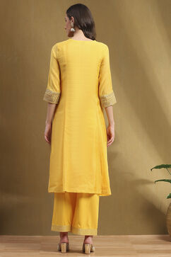 Yellow Embroidered Festive Kalidar Suit Set image number 4