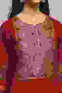 Red Cotton Straight Kurta image number 1