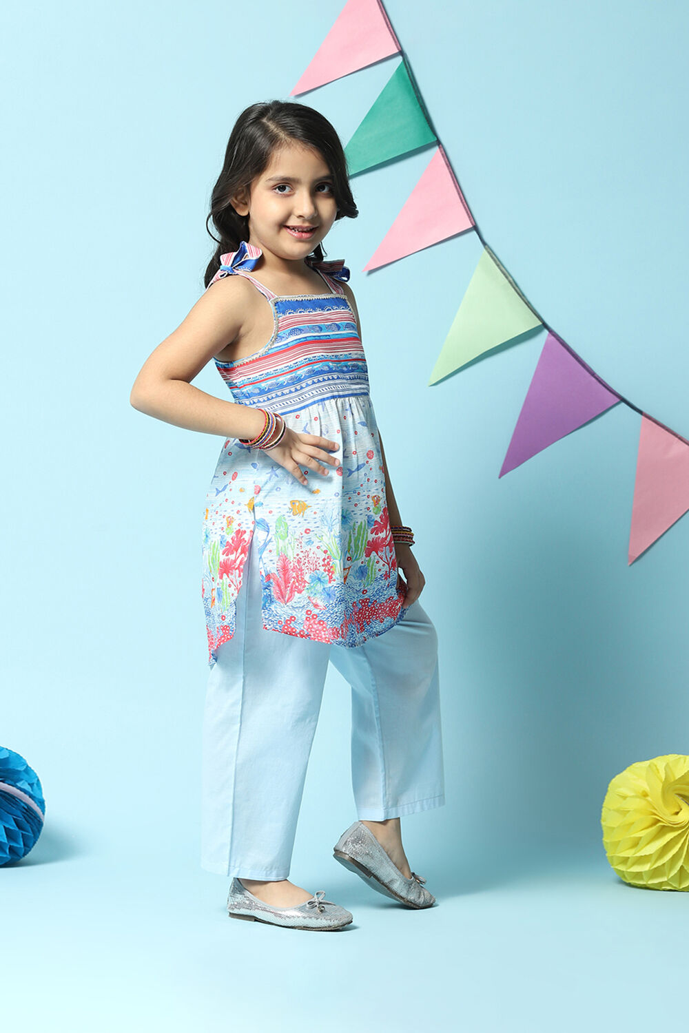 Powder Blue Cotton Straight 2 Piece Set image number 5