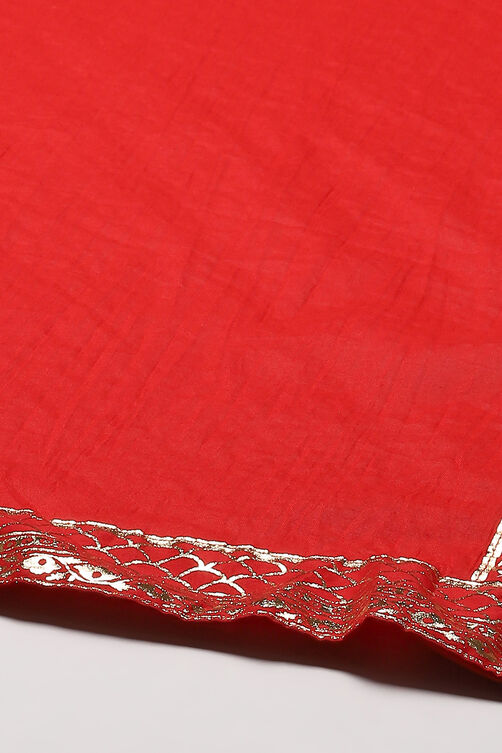 Red Cambric Anarkali Kurta Churidar Suit Set image number 3