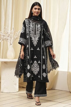 Black Cotton Blend A Line Suit Set image number 7