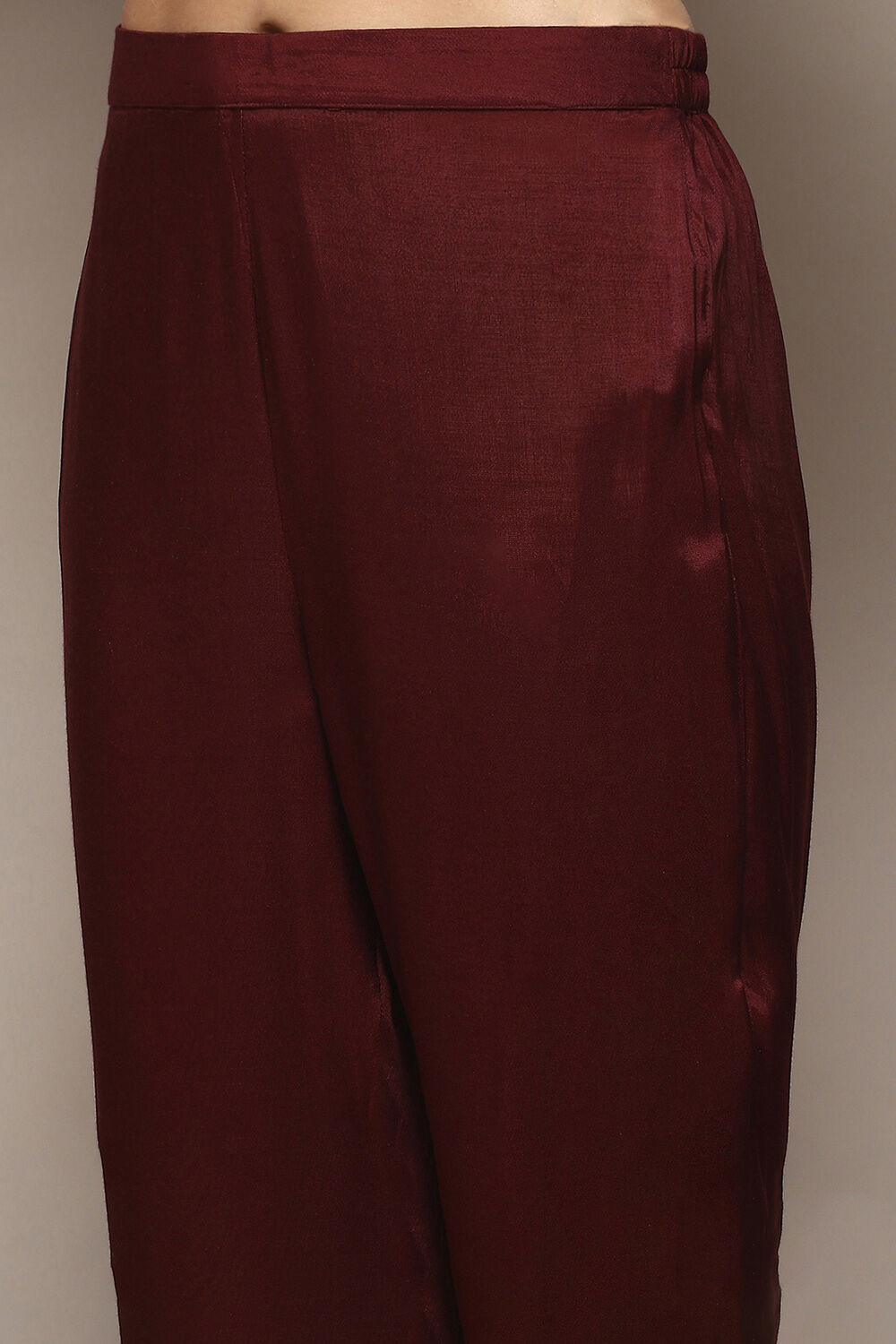 Wine Viscose Straight Yarndyed Kurta Regular Pants Suit Set image number 2