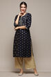 Navy Blue Rayon flax Straight Kurta Palazzo Suit Set