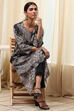 Charcoal Floral Printed Straight Kurta image number 6