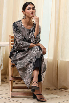 Charcoal Viscose Rayon Straight Kurta image number 6