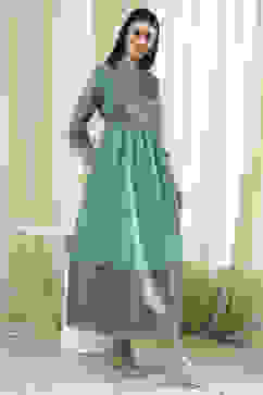 Turquoise Yarn-Dyed Flared Kurta image number 4