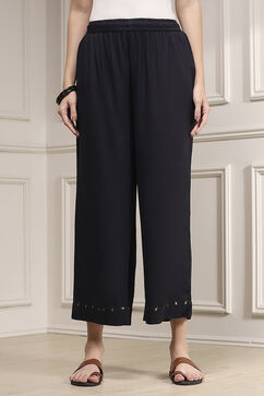 Charcoal Viscose Rayon Straight Solid Palazzo Pants image number 4