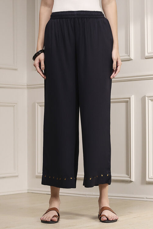 Charcoal Viscose Rayon Straight Solid Palazzo Pants image number 4