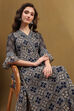 Blue Georgette Floral Printed Flared Dress image number 6