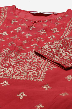 Red Art Silk Double Layered  Kurta Churidar Suit Set image number 1
