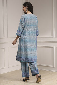 Blue Cotton Printed Straight Suit Set image number 4