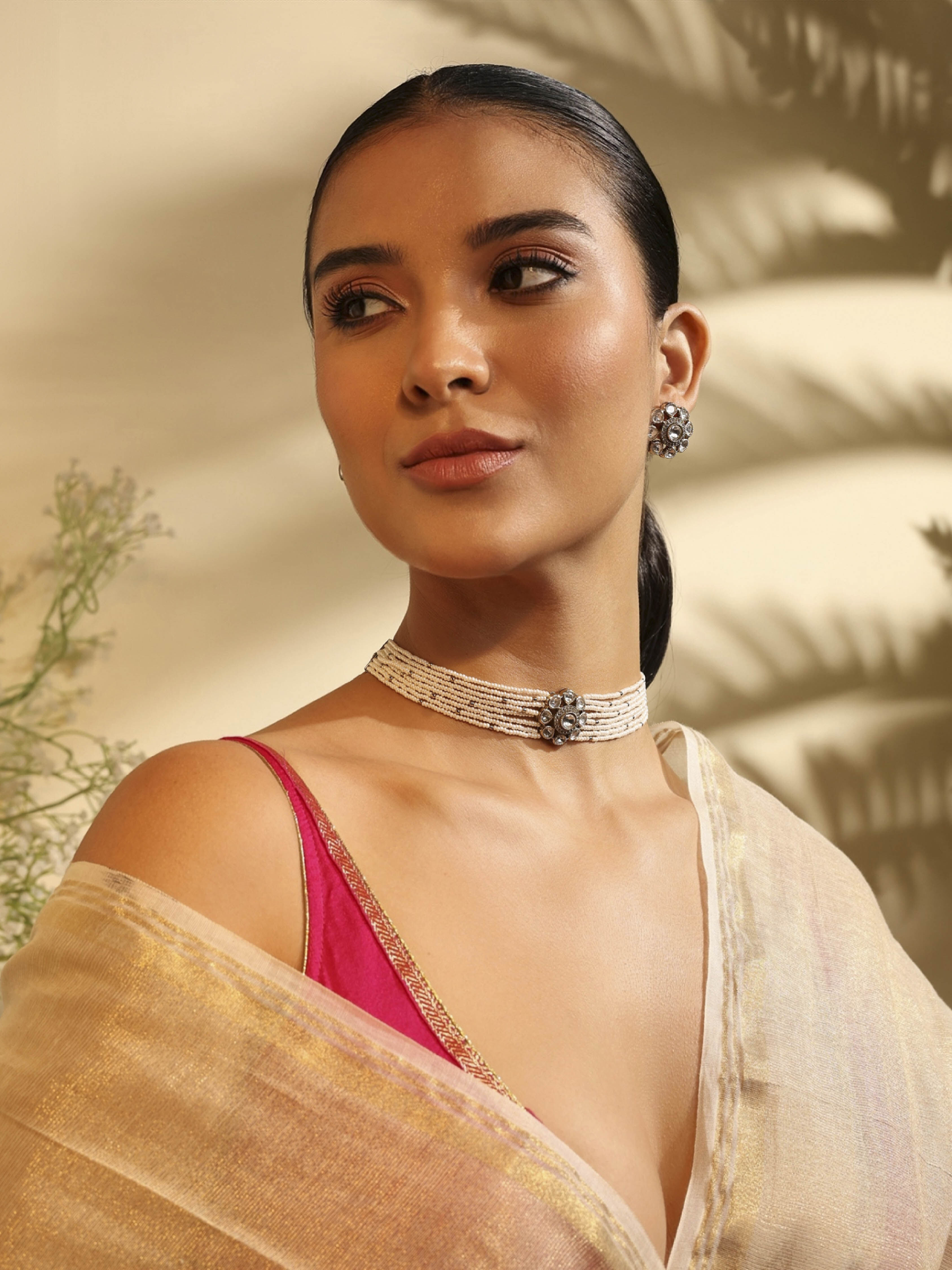 Peach Gold Plated Brass Choker Set image number 3