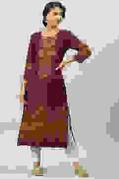 Wine LIVA Straight Printed Kurta image number 0