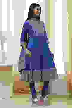 Blue Cotton Embroidered Anarkali Suit Set image number 5