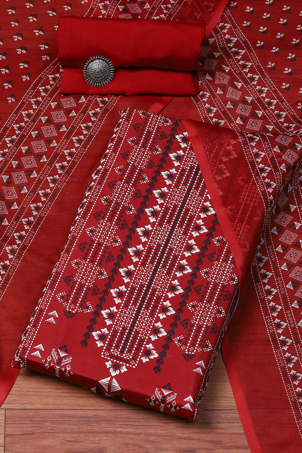 Maroon Cotton Blend Digital Print Unstitched Suit Set image number 0