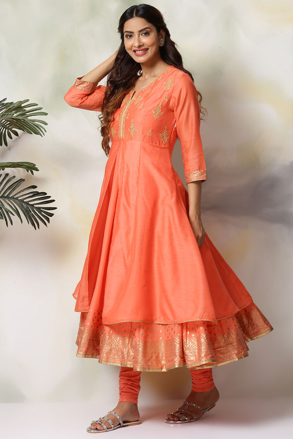 Coral Art Silk Anarkali Kurta Churidar Set image number 3