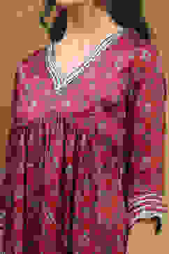 Cherry Red Viscose Blend Floral Peplum Kurta Suit Set image number 1