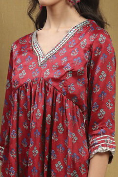 Cherry Red Viscose Blend Floral Peplum Kurta Suit Set image number 1